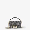 Fendi Baguette Mini Bag In Dark Blue Denim-effect Ff Women In Blue