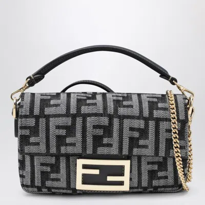 Fendi Baguette Mini Bag In Dark Blue Denim-effect Ff Women In Black