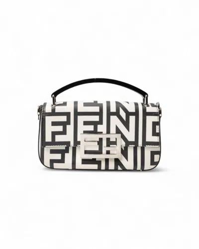 Fendi Baguette Mini Bag Logo Print Bicolor Nero