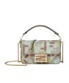 Fendi Baguette Mini Canvas Bag With Multicolor Ff Embroidery In Nude