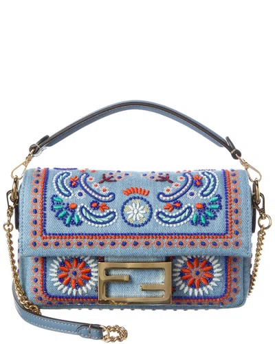 Fendi Baguette Mini Denim Shoulder Bag In Brown