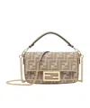 Fendi Baguette Mini Dove Grey Denim-effect Ff Jacquard Bag In Dove-grey