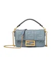 Fendi Mini Baguette Embossed Tote Bag In Gray