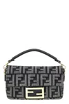 Fendi Baguette Mini Bag In Dark Blue Denim-effect Ff Women In Black