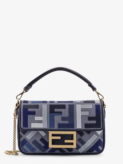 Fendi Baguette Mini Jacquard Ff Fabric Crossbody Bag In Blue