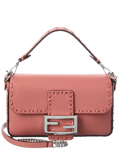 Fendi Baguette Mini Leather Shoulder Bag In Pink