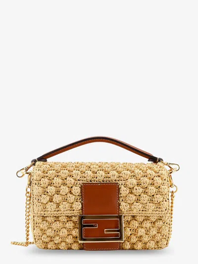 Fendi Baguette® Mini Raffia Crossbody Bag In Brown