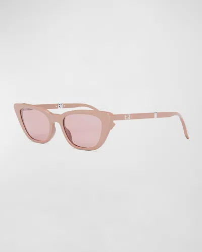 Fendi Baguette Mirrored Folding Nylon Cat-eye Sunglasses In Brown