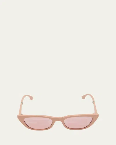 Fendi Baguette Mirrored Folding Nylon Cat-eye Sunglasses In Pink