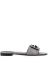 Fendi Women Printed Leather Baguette Slippers