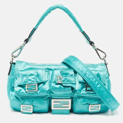 Pre-owned Fendi Baguette Multi-pocket Convertible Green Nylon Bag