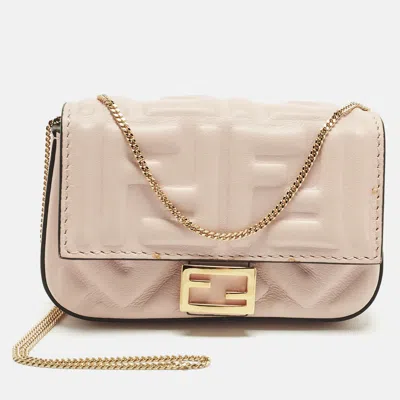 Pre-owned Fendi Baguette Nano Charm Pink Ff Embossed Leather