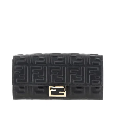Fendi 'baguette' Nappa Leather Clutch/wallet In Black