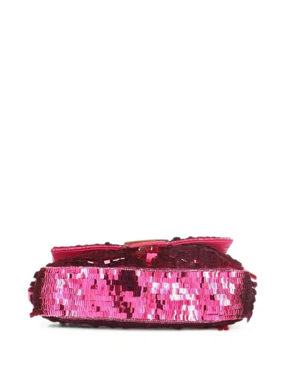Pre-owned Fendi Baguette Nm Bag Sequins Medium Shoulder Bag In Pink