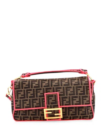Pre-owned Fendi Baguette Nm Bag Zucca Canvas Large Shoulder Bag In Pink