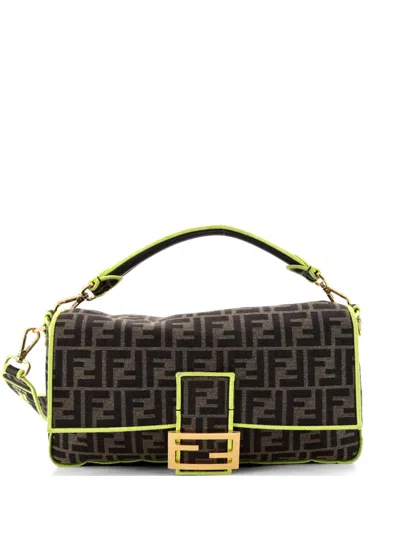 Pre-owned Fendi Baguette Nm Bag Zucca Canvas Large Shoulder Bag In Yellow
