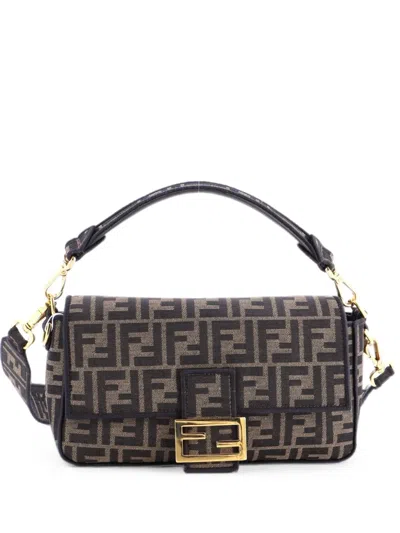 Pre-owned Fendi Baguette Nm Bag Zucca Canvas Medium Shoulder Bag In Brown