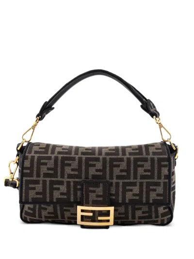 Pre-owned Fendi Baguette Nm Bag Zucca Canvas Medium Shoulder Bag In Brown