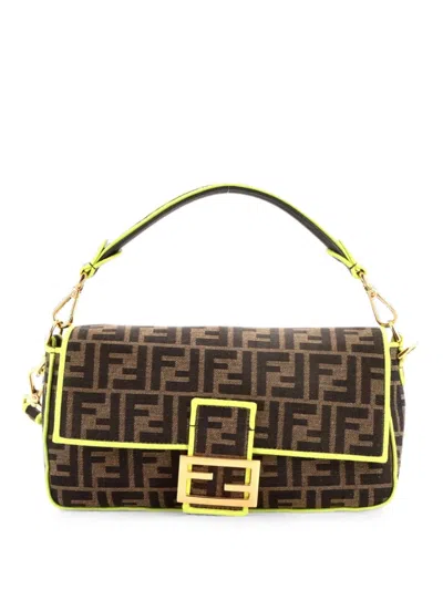 Pre-owned Fendi Baguette Nm Bag Zucca Canvas Medium Shoulder Bag In Brown