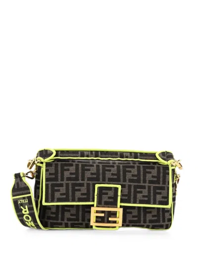 Pre-owned Fendi Baguette Nm Bag Zucca Canvas Medium Shoulder Bag In Green