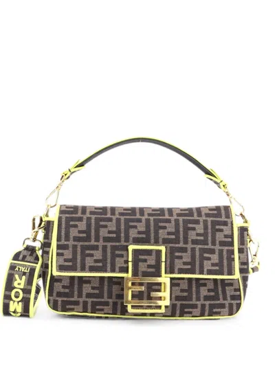 Pre-owned Fendi Baguette Nm Bag Zucca Canvas Medium Shoulder Bag In Yellow