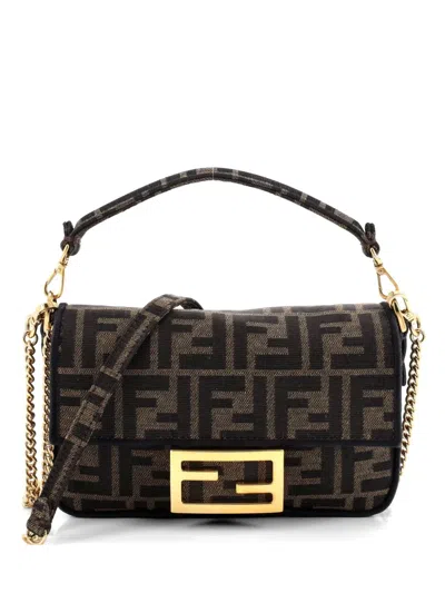 Pre-owned Fendi Baguette Nm Bag Zucca Canvas Mini Crossbody Bag In Brown