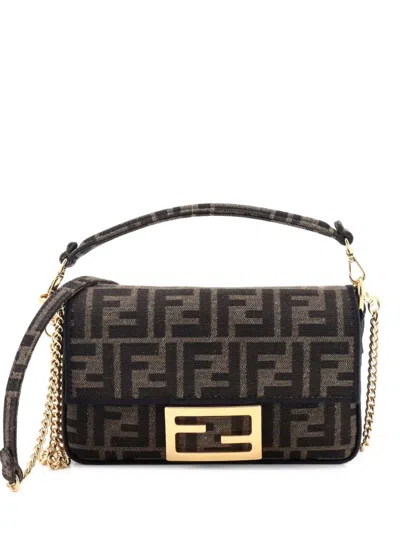 Pre-owned Fendi Baguette Nm Bag Zucca Canvas Mini Crossbody Bag In Brown