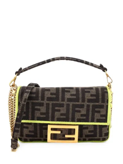Pre-owned Fendi Baguette Nm Bag Zucca Canvas Mini Crossbody Bag In Brown