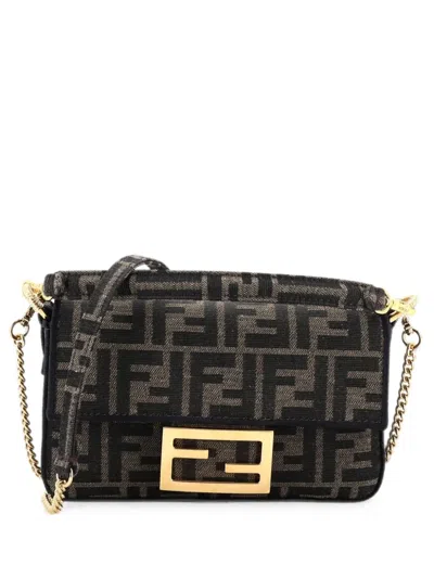 Pre-owned Fendi Baguette Nm Bag Zucca Canvas Mini Crossbody Bag In Brown