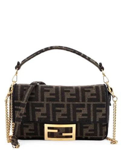 Pre-owned Fendi Baguette Nm Bag Zucca Canvas Mini Crossbody Bag In Brown