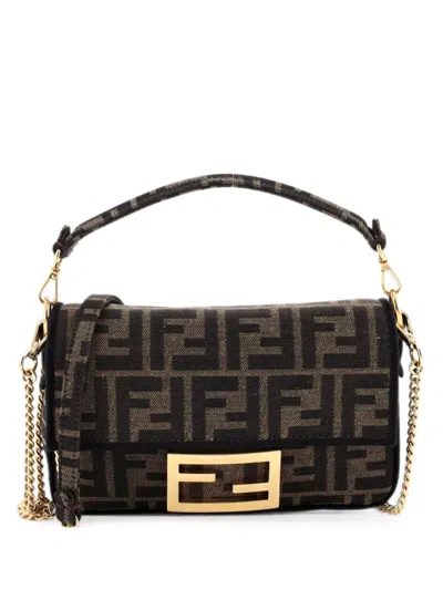 Pre-owned Fendi Baguette Nm Bag Zucca Canvas Mini Crossbody Bag In Brown