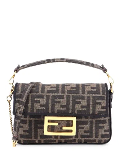 Pre-owned Fendi Baguette Nm Bag Zucca Canvas Mini Crossbody Bag In Brown