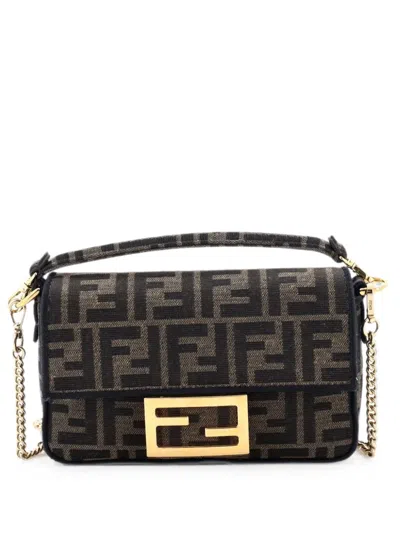 Pre-owned Fendi Baguette Nm Bag Zucca Canvas Mini Crossbody Bag In Brown