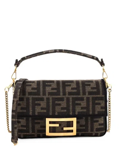 Pre-owned Fendi Baguette Nm Bag Zucca Canvas Mini Crossbody Bag In Brown