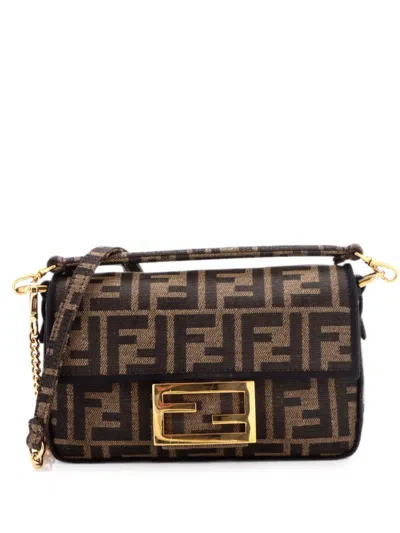 Pre-owned Fendi Baguette Nm Bag Zucca Canvas Mini Crossbody Bag In Brown