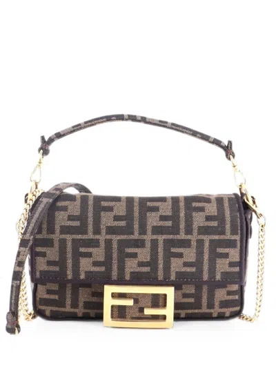 Pre-owned Fendi Baguette Nm Bag Zucca Canvas Mini Crossbody Bag In Brown