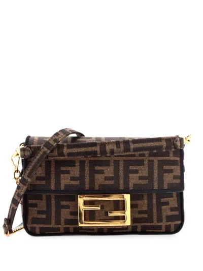 Pre-owned Fendi Baguette Nm Bag Zucca Canvas Mini Crossbody Bag In Brown