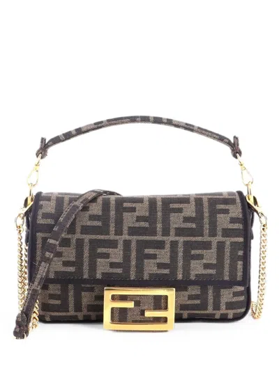 Pre-owned Fendi Baguette Nm Bag Zucca Canvas Mini Crossbody Bag In Brown
