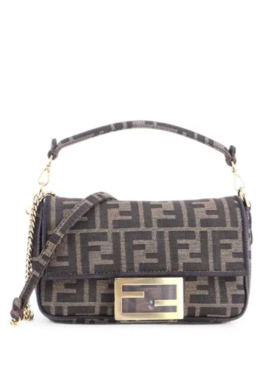 Pre-owned Fendi Baguette Nm Bag Zucca Canvas Mini Crossbody Bag In Brown