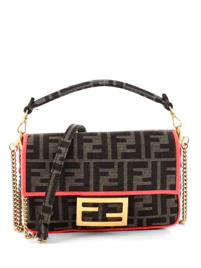 Pre-owned Fendi Baguette Nm Bag Zucca Canvas Mini Crossbody Bag In Pink