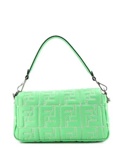 Pre-owned Fendi Baguette Nm Bag Zucca Embossed Leather Medium Crossbody Bag In Green