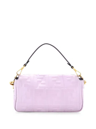 Pre-owned Fendi Baguette Nm Bag Zucca Embossed Leather Medium Crossbody Bag In Purple