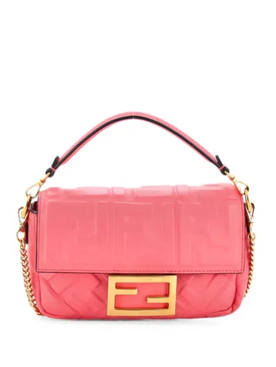 Pre-owned Fendi Baguette Nm Bag Zucca Embossed Leather Mini Crossbody Bag In Pink