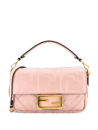 Pre-owned Fendi Baguette Nm Bag Zucca Embossed Leather Mini Crossbody Bag In Pink