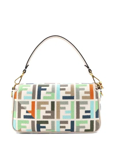 Pre-owned Fendi Baguette Nm Bag Zucca Embroidered Canvas Medium Shoulder Bag In Multi