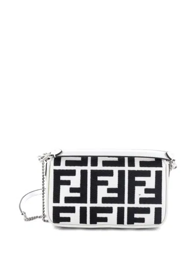 Pre-owned Fendi Baguette Nm Bag Zucca Embroidered Canvas Mini Crossbody Bag In Black