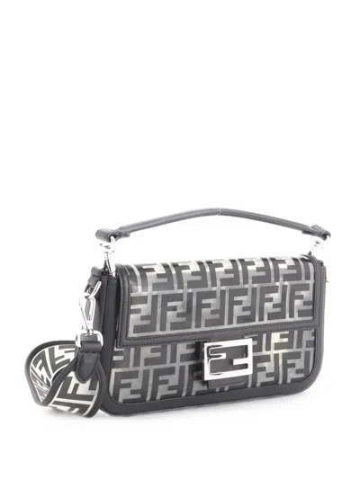 Pre-owned Fendi Baguette Nm Bag Zucca Pu Medium Shoulder Bag In Black