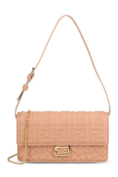 Fendi Baguette On Chain Wallet In Pink