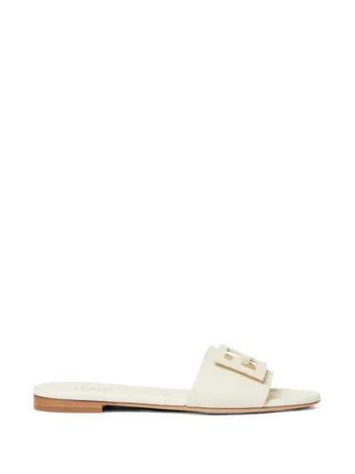 FENDI BAGUETTE PARCHMENT-COLOURED LEATHER SLIDES