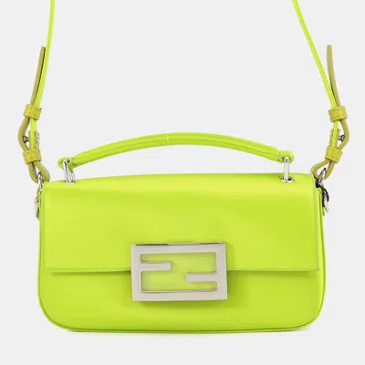 Pre-owned Fendi Baguette Phone Pouch Light Green/brown Satin